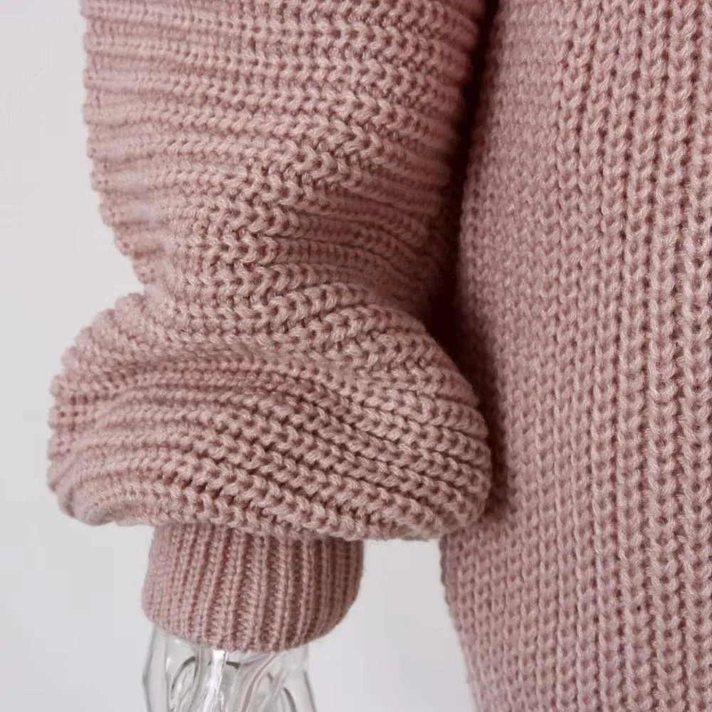 Long Sleeve Mini Sweater Dress Ladies Casual Elegant Solid Loose Warm Pullover