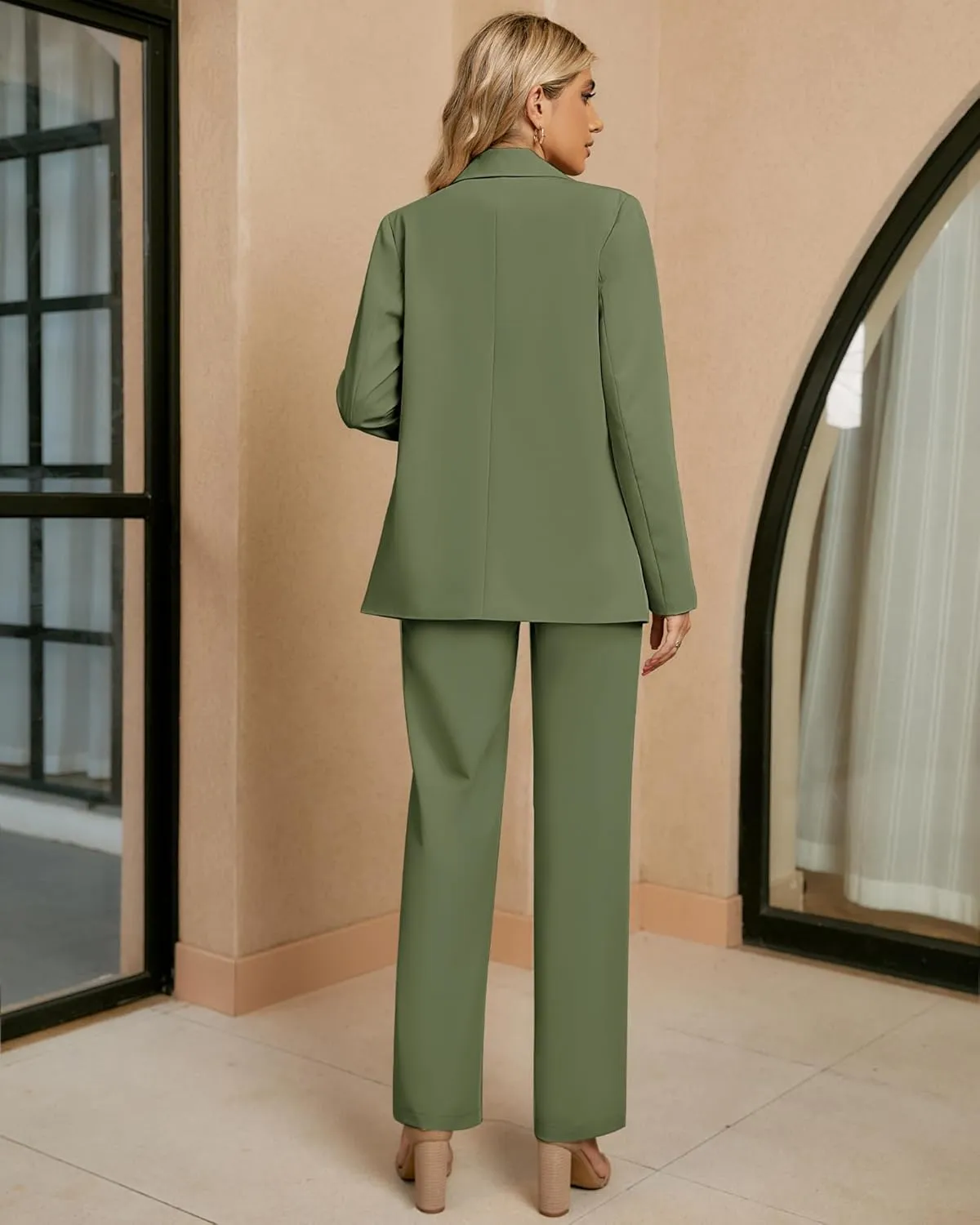luvamia 2 Piece Outfits for Women Dressy Blazer Jackets High Waisted Straight Leg Pants Suits Set Business Casual Office