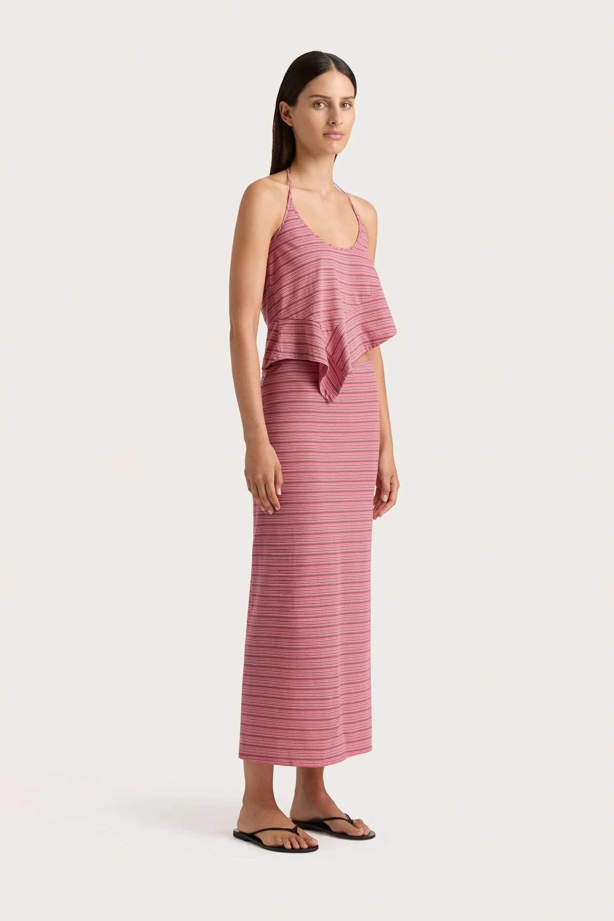 Maceio Midi Skirt Vermillion Stripe - Final Sale