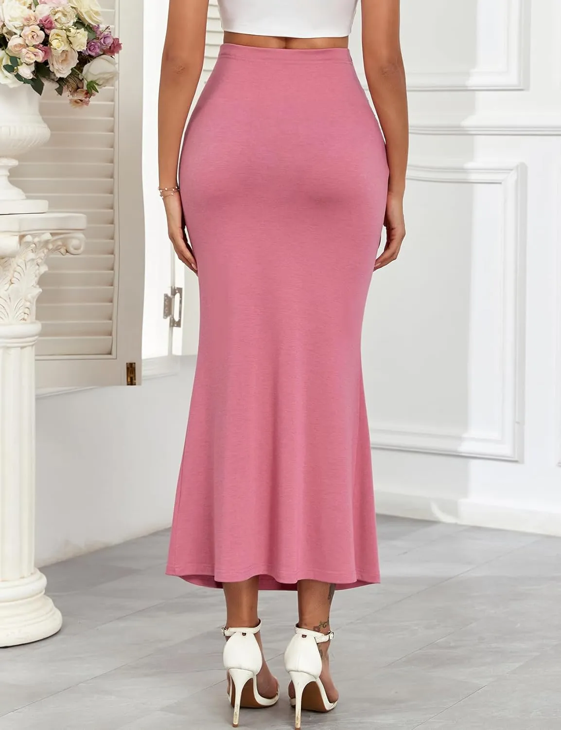 Maternity Mermaid Maxi Skirt Adjustable Waist Over The Belly Elegant Stretchy Pregnancy Long Skirts Casual