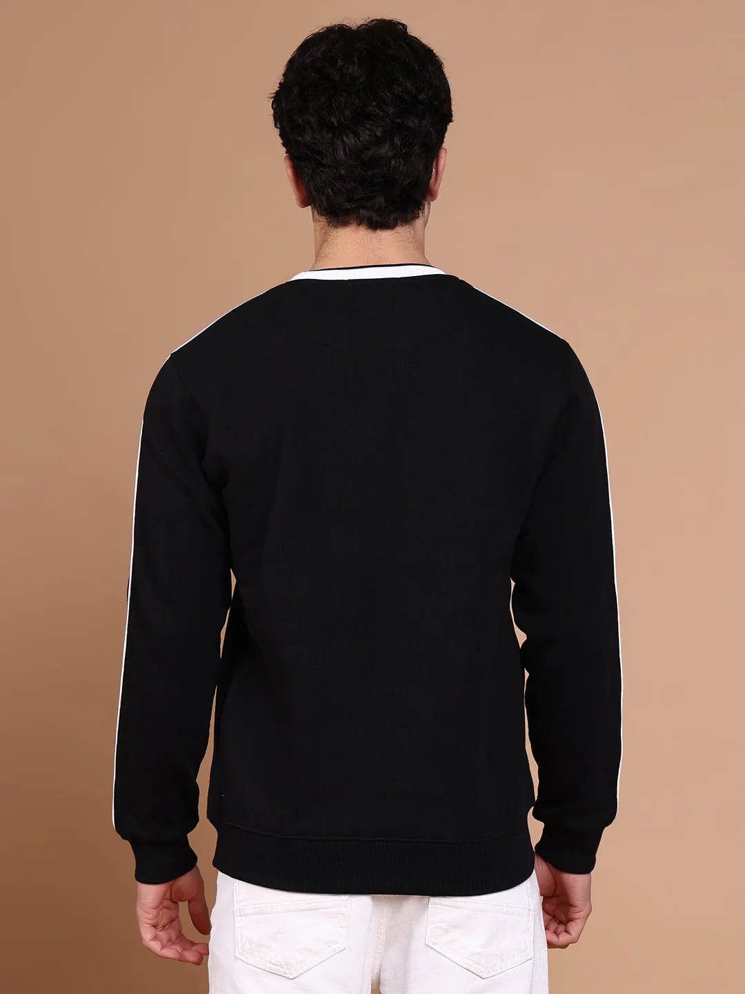 Men Black Round Neck Solid Sweatshirt
