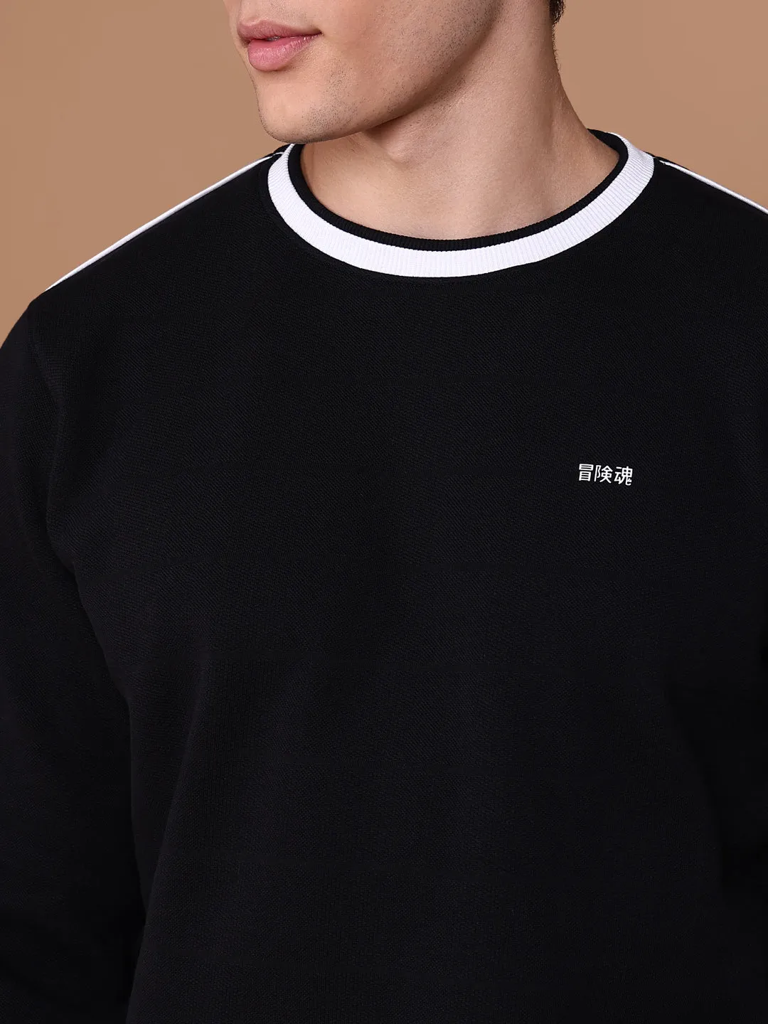 Men Black Round Neck Solid Sweatshirt