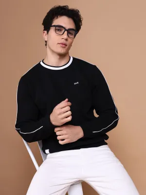 Men Black Round Neck Solid Sweatshirt