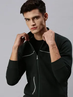 Men Green Solid Casual Sweatshirt