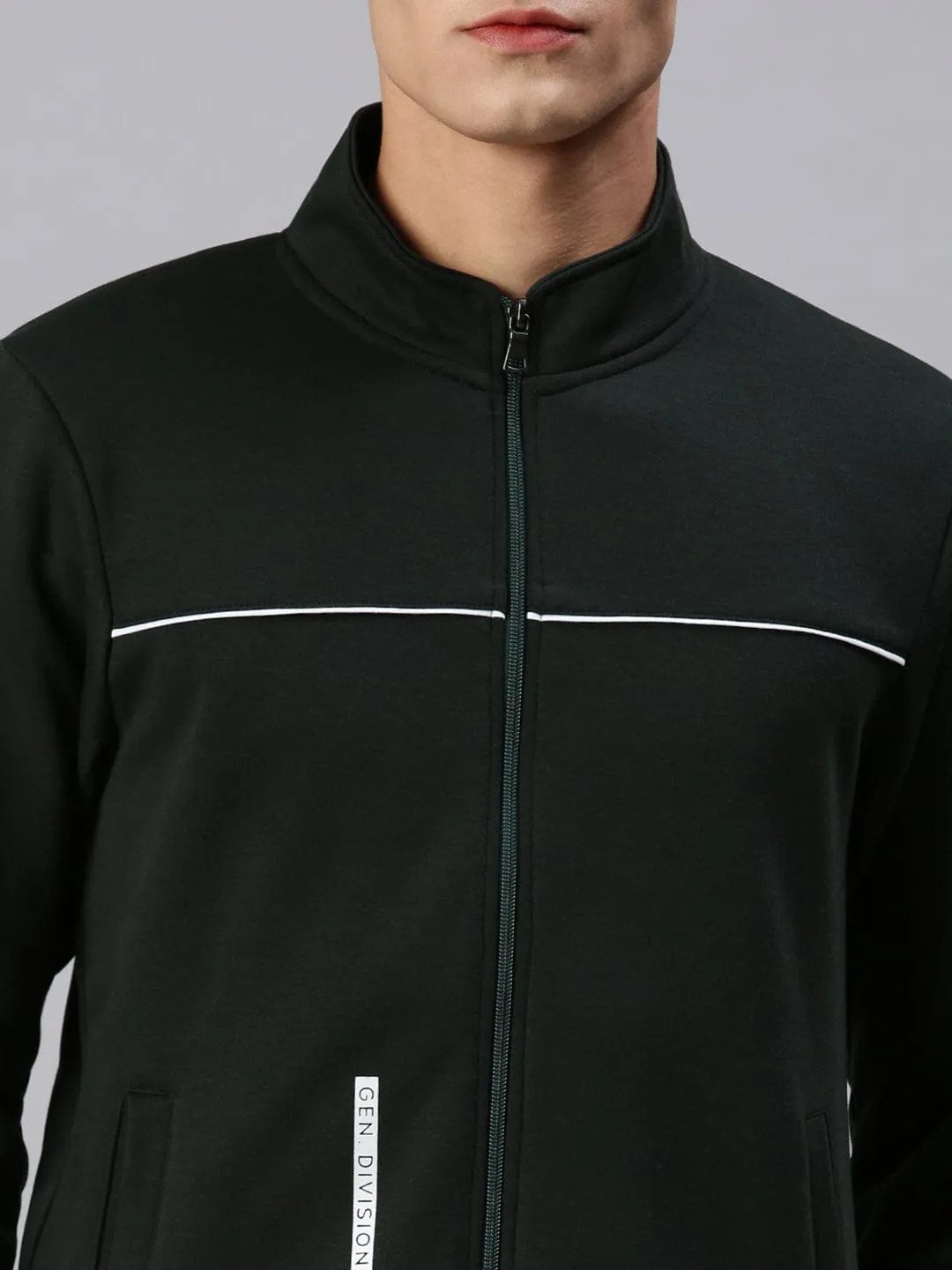 Men Green Solid Casual Sweatshirt