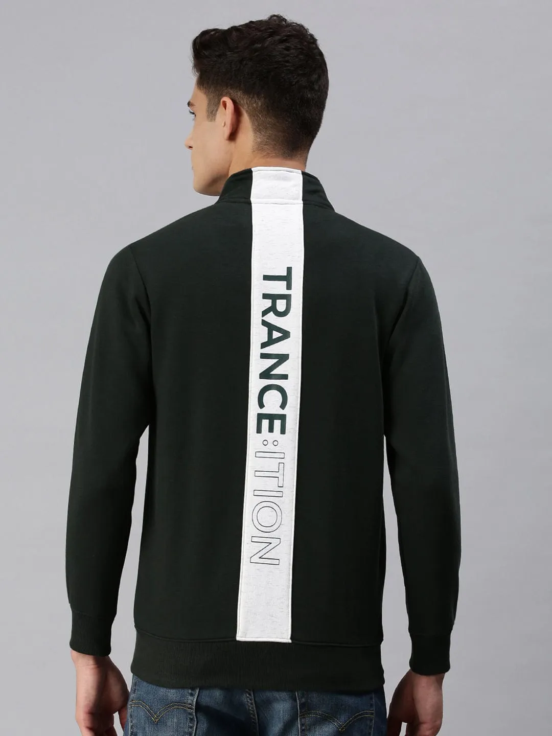 Men Green Solid Casual Sweatshirt