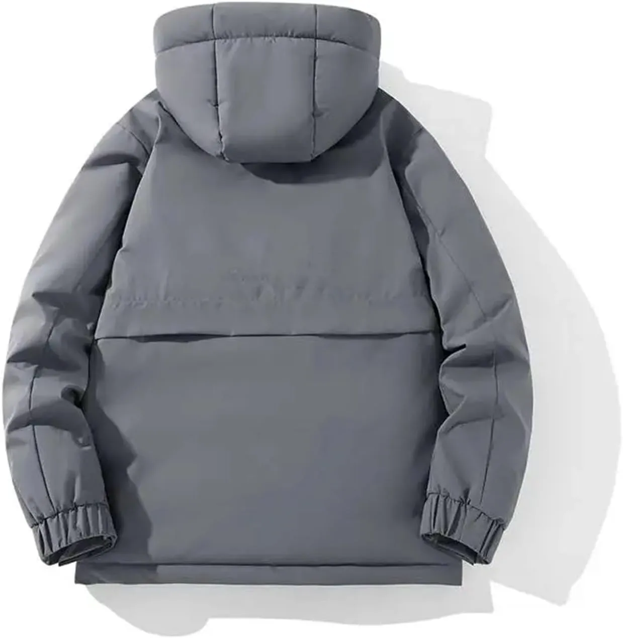 Men Hooded Stand Collar Zipper Cotton-Padded Vintage Button Pockets Solid Parka Coat
