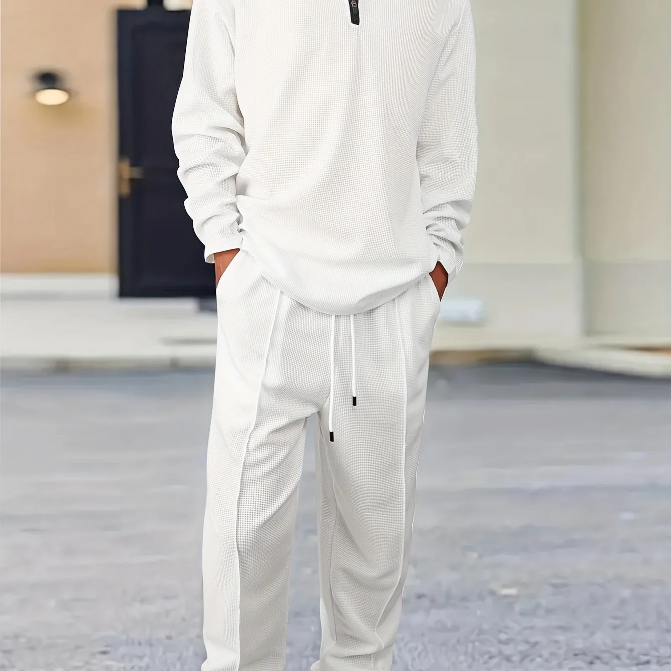 Men's 2-Piece Knitted Set, Pullover Sweatshirt & Drawstring Pants