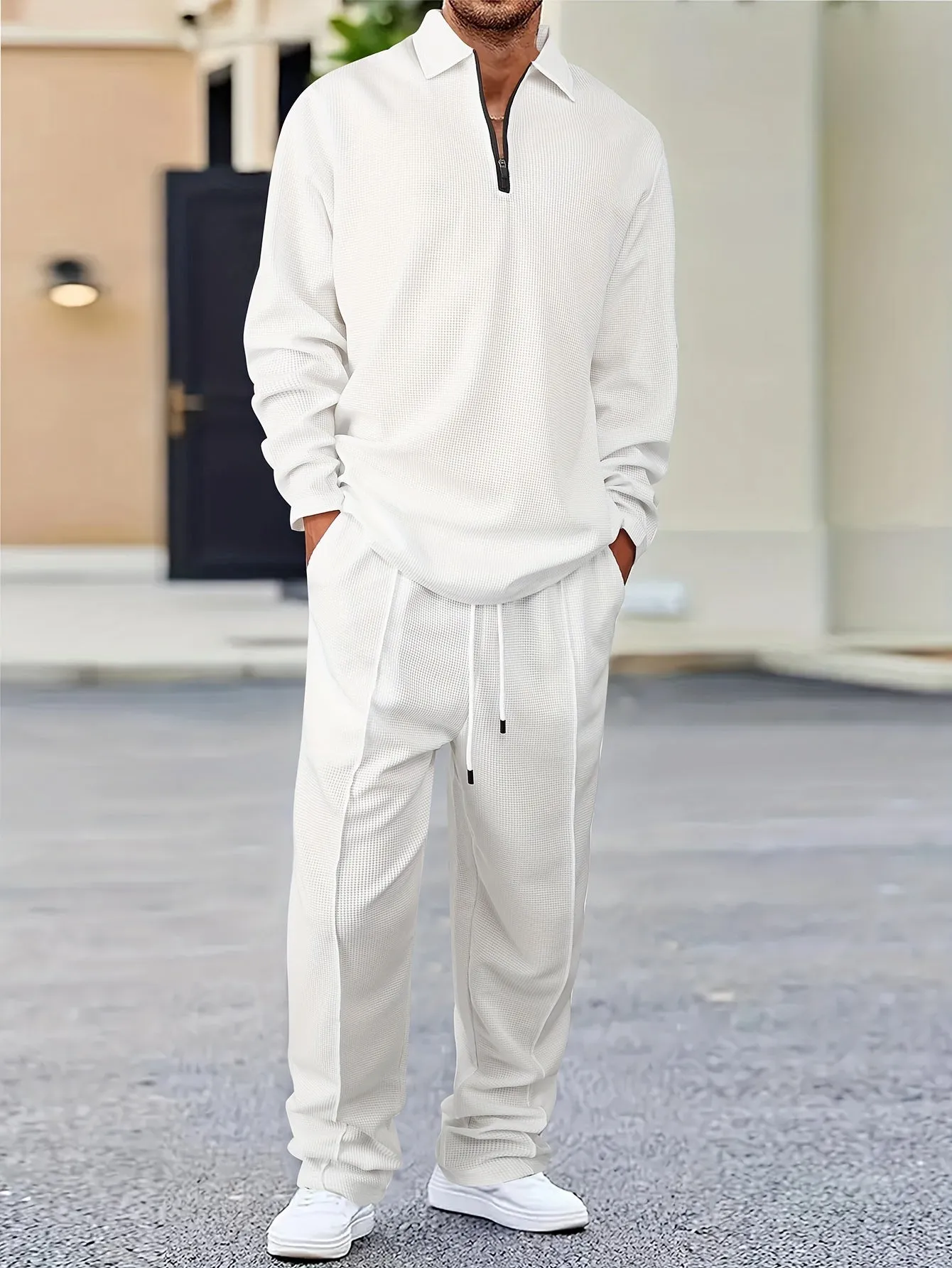 Men's 2-Piece Knitted Set, Pullover Sweatshirt & Drawstring Pants