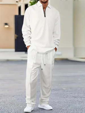 Men's 2-Piece Knitted Set, Pullover Sweatshirt & Drawstring Pants