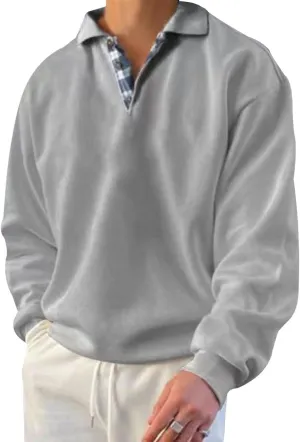Mens Classic Polo Shirt Long Sleeve Pullover Gentleman Ocean Sweatshirts Lightweight Casual Tops