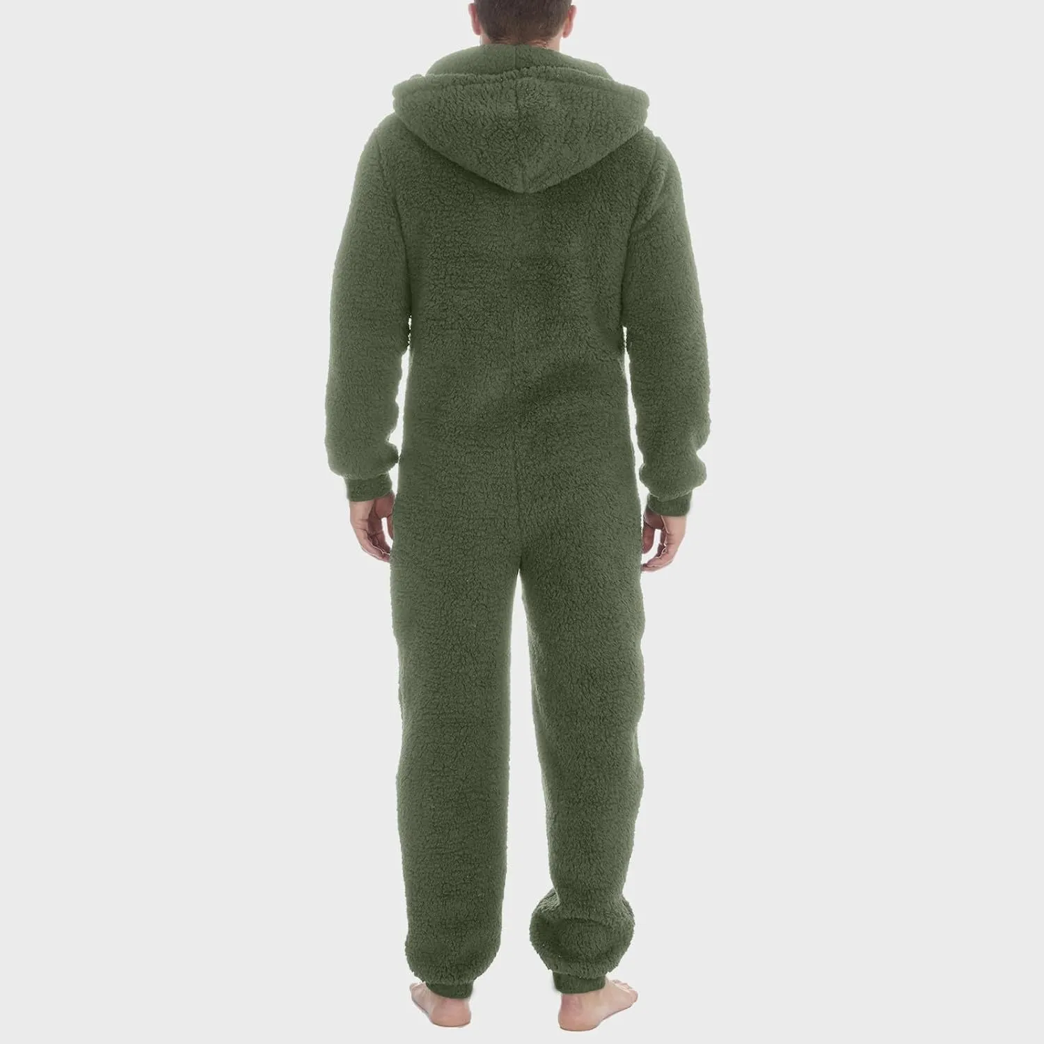 Men's Hooded Fleece Jumpsuit Long Sleeve Zip Up Soft Cozy One Piece Pajamas Winter Warm Overall Romper Loungewear