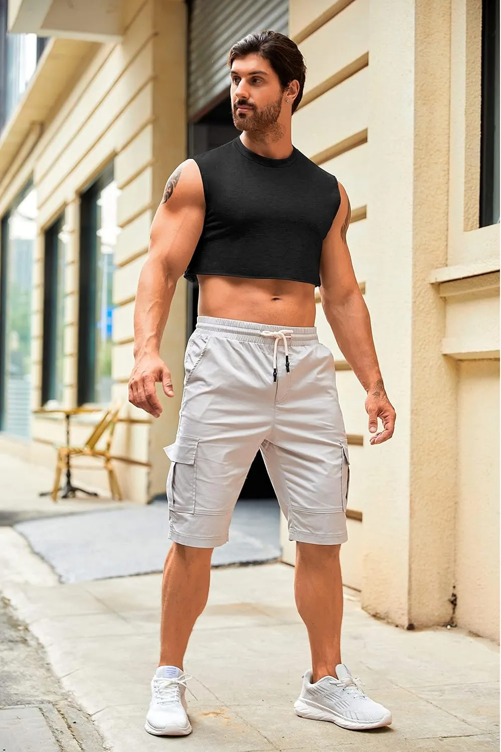 Mens Workout Cropped Tank Top Plain Vest Lightweight Basic Sleeveless Crop Tops Hot Shirts
