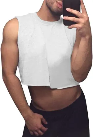 Mens Workout Cropped Tank Top Plain Vest Lightweight Basic Sleeveless Crop Tops Hot Shirts