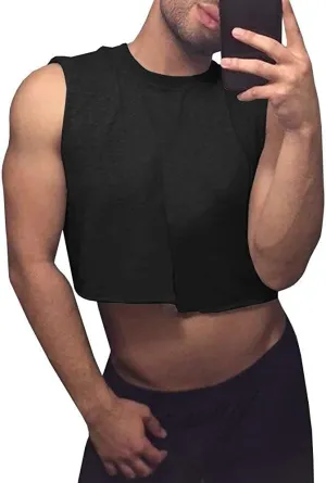 Mens Workout Cropped Tank Top Plain Vest Lightweight Basic Sleeveless Crop Tops Hot Shirts