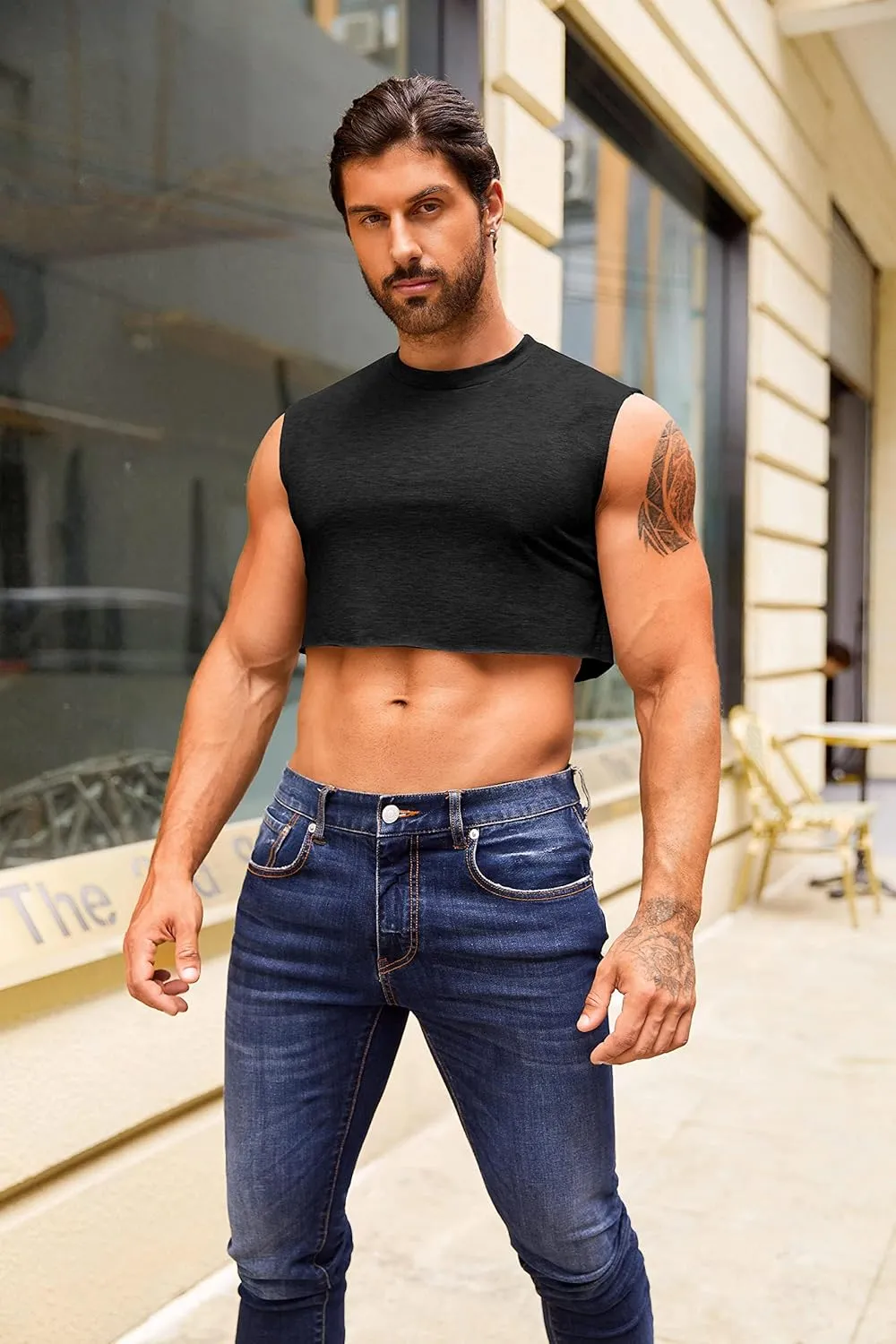 Mens Workout Cropped Tank Top Plain Vest Lightweight Basic Sleeveless Crop Tops Hot Shirts