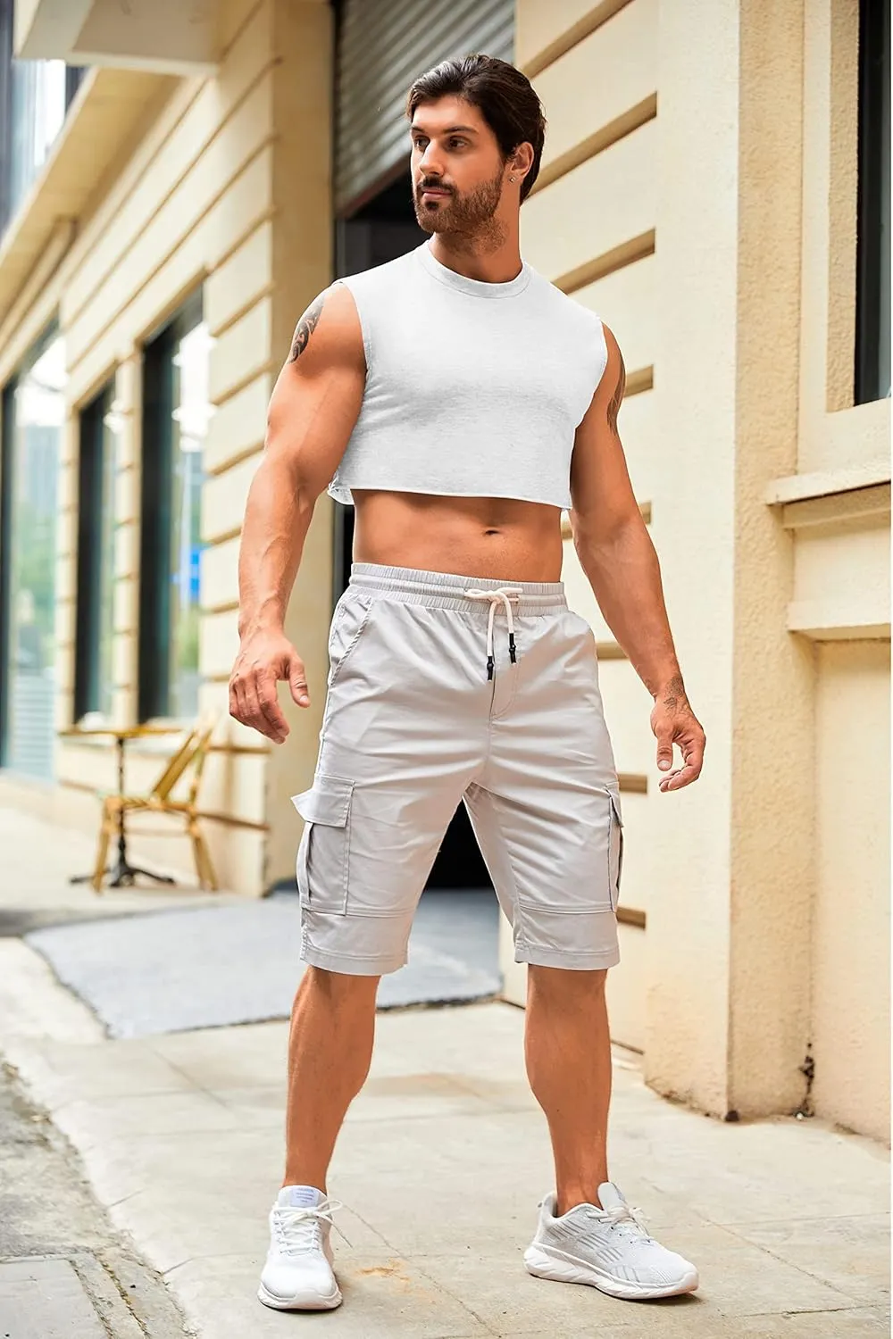 Mens Workout Cropped Tank Top Plain Vest Lightweight Basic Sleeveless Crop Tops Hot Shirts