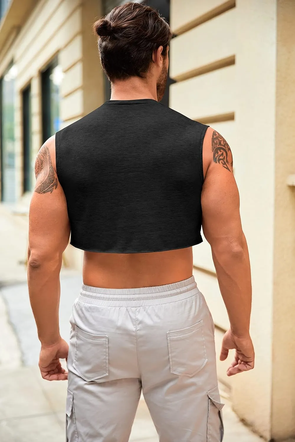 Mens Workout Cropped Tank Top Plain Vest Lightweight Basic Sleeveless Crop Tops Hot Shirts