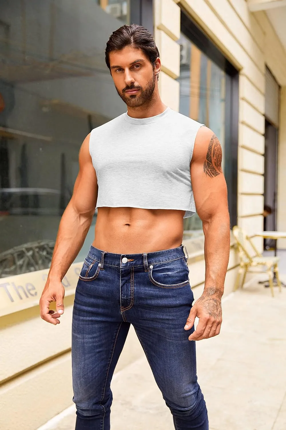 Mens Workout Cropped Tank Top Plain Vest Lightweight Basic Sleeveless Crop Tops Hot Shirts