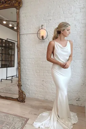 Mermaid Cowl Neck Elegant Satin Wedding Dresses
