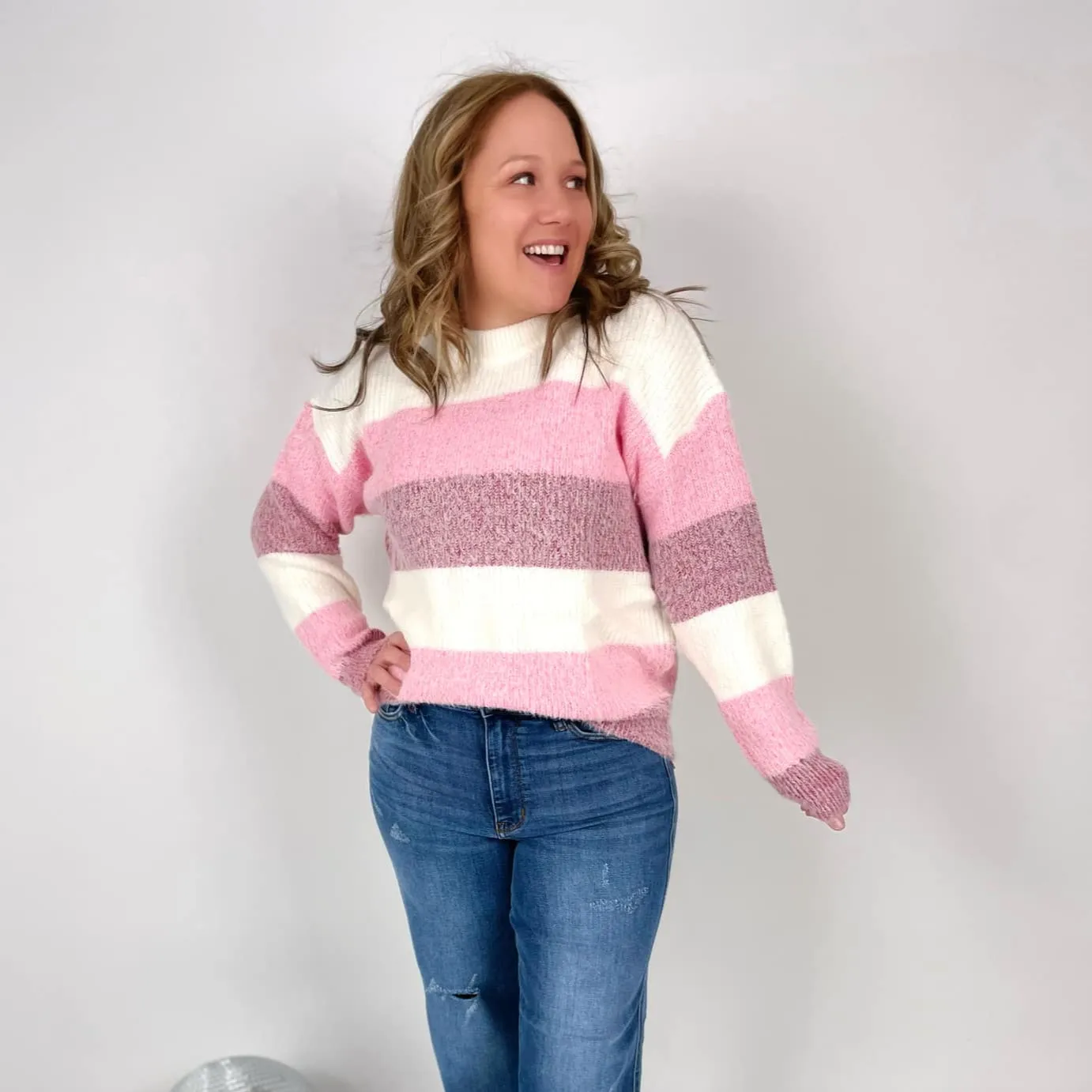 MM Cozy Block Sweater - VDay Stripes
