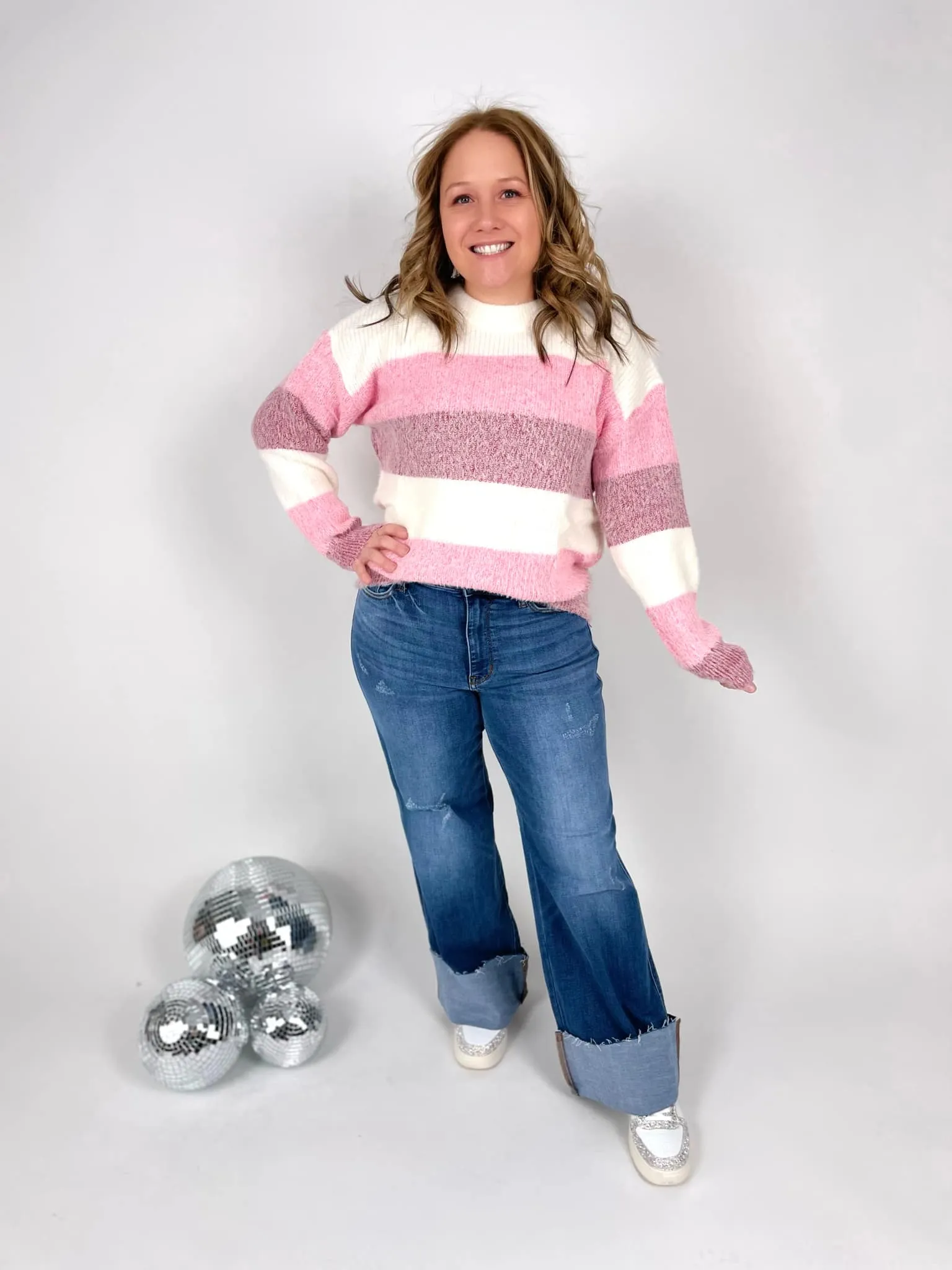 MM Cozy Block Sweater - VDay Stripes