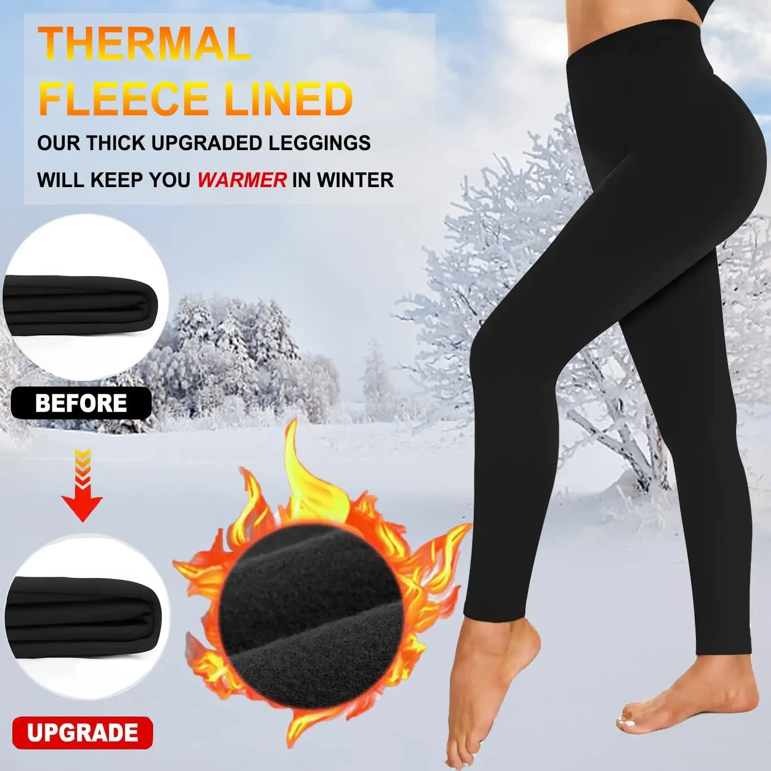 MOREFEEL 4 Pack Fleece Lined Leggings Women Tummy Control Black Leggings Thermal Winter Warm Workout Butt Lifting Yoga Pants