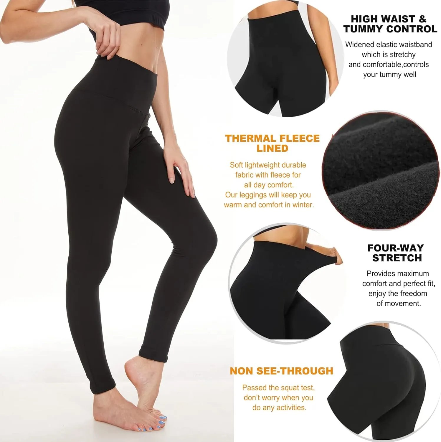 MOREFEEL 4 Pack Fleece Lined Leggings Women Tummy Control Black Leggings Thermal Winter Warm Workout Butt Lifting Yoga Pants