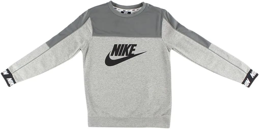 Nike Sportswear Hybrid Fleece Crewneck Boys Active Sweaters Size L, Color: Grey/Black-Grey