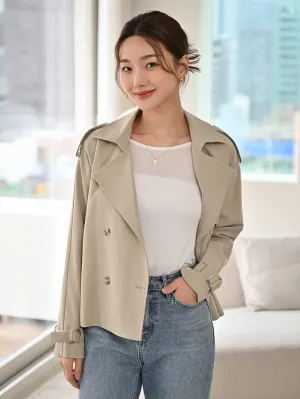 NOBRIM Jackets for Women - Double Breasted Buckled Cuff Epaulettes Design Trench Coat (Color : Khaki, Size : Small)