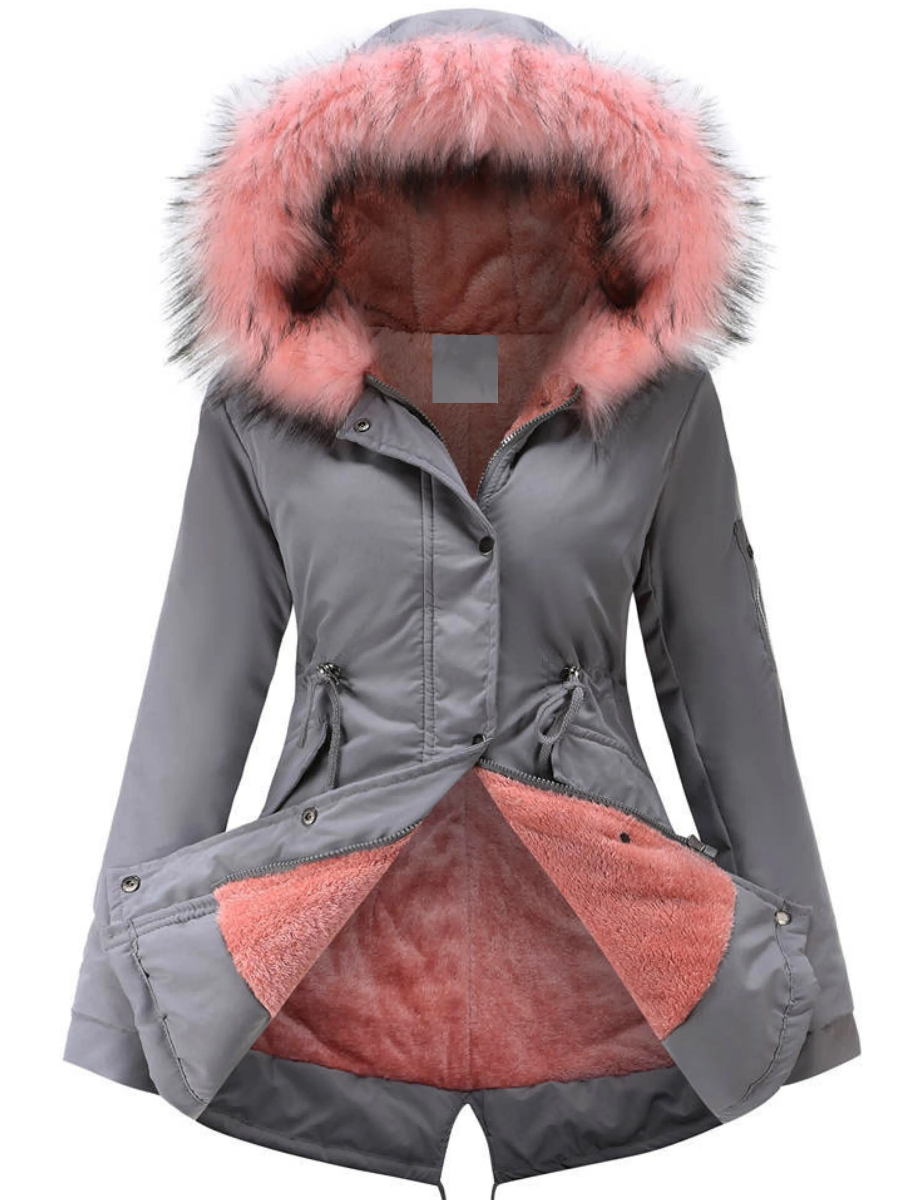 Olive Green Fleece-Lined Parka, Zip-Up Winter Coat