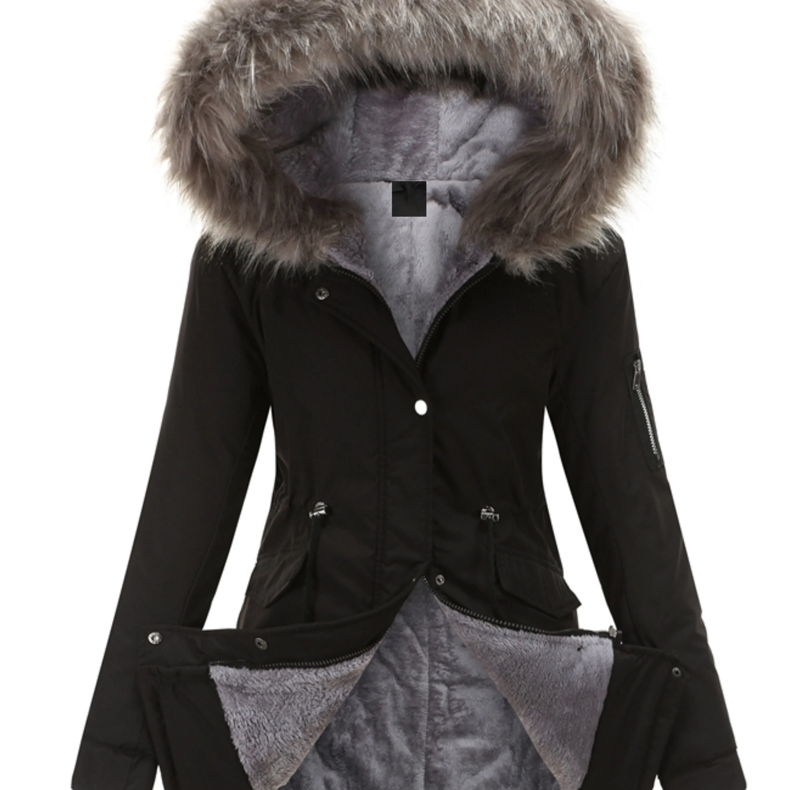 Olive Green Fleece-Lined Parka, Zip-Up Winter Coat