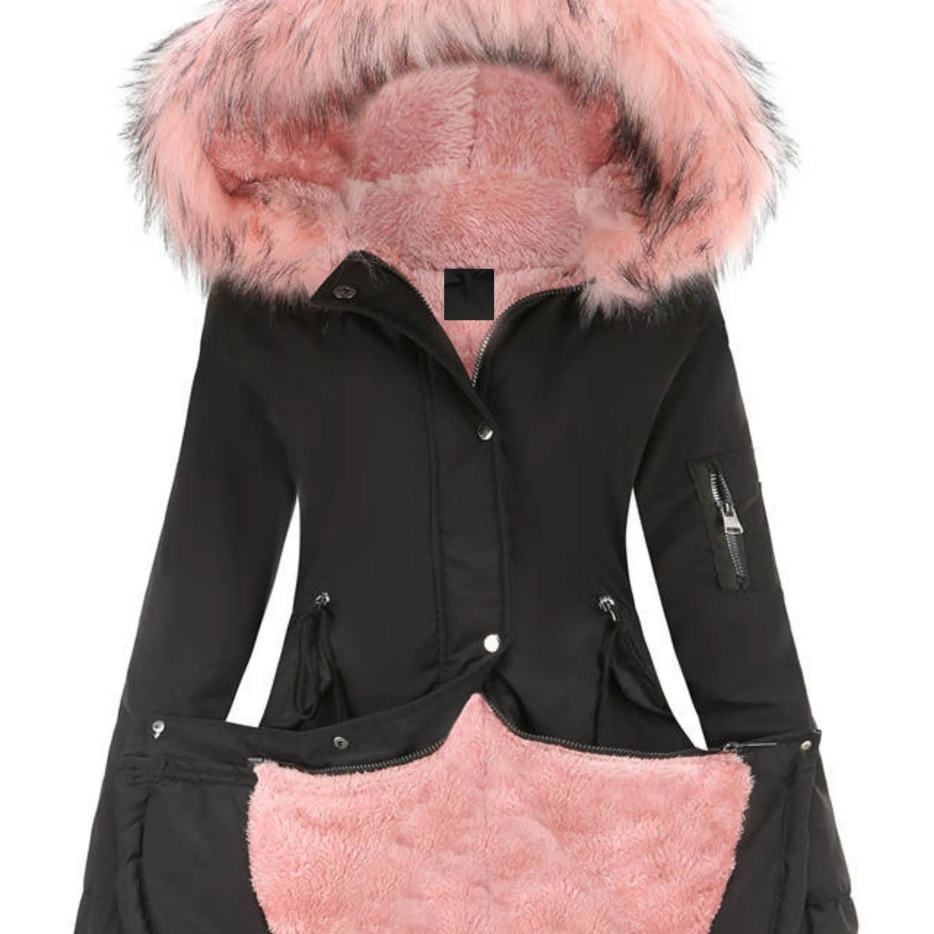 Olive Green Fleece-Lined Parka, Zip-Up Winter Coat