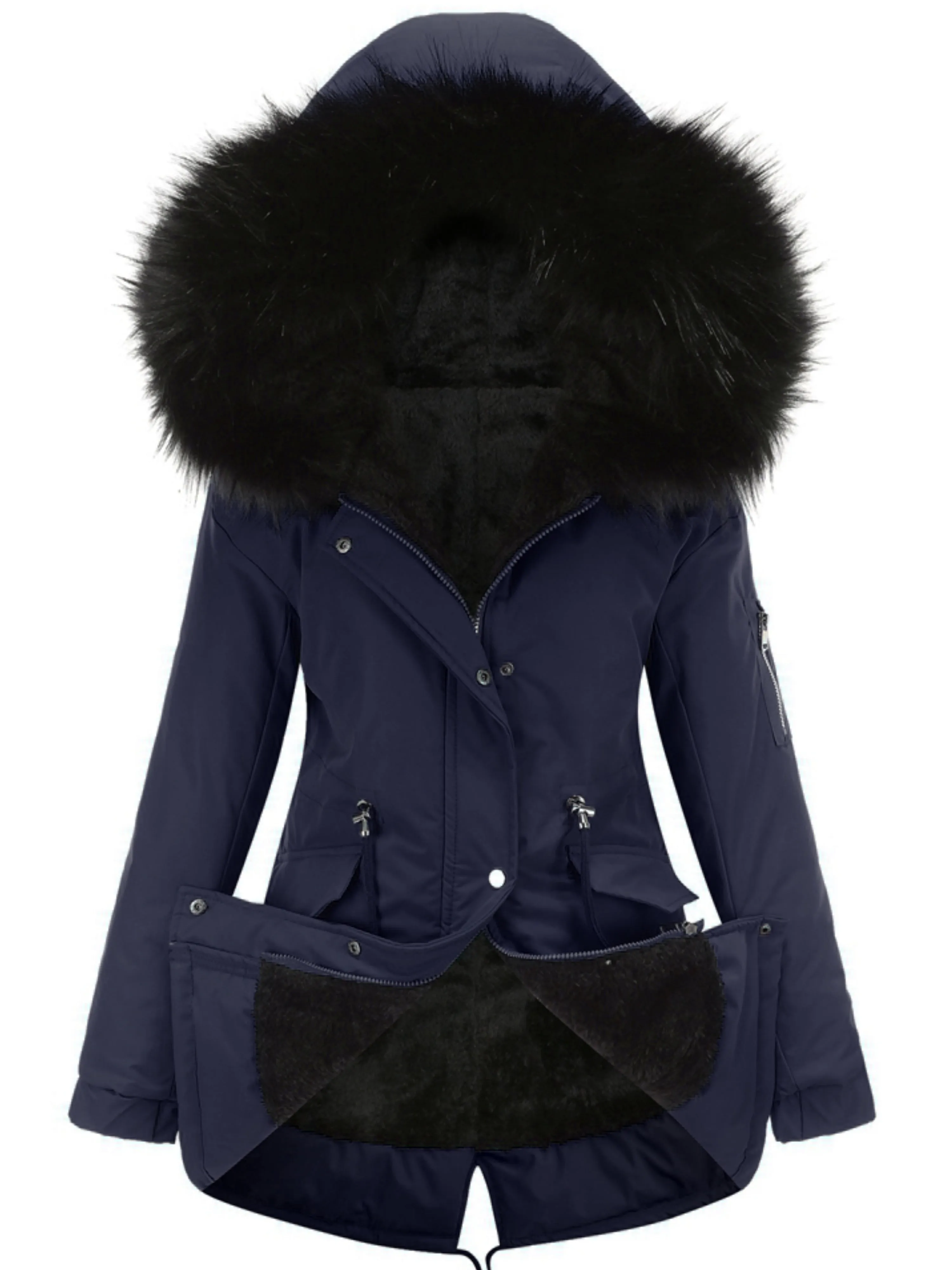 Olive Green Fleece-Lined Parka, Zip-Up Winter Coat