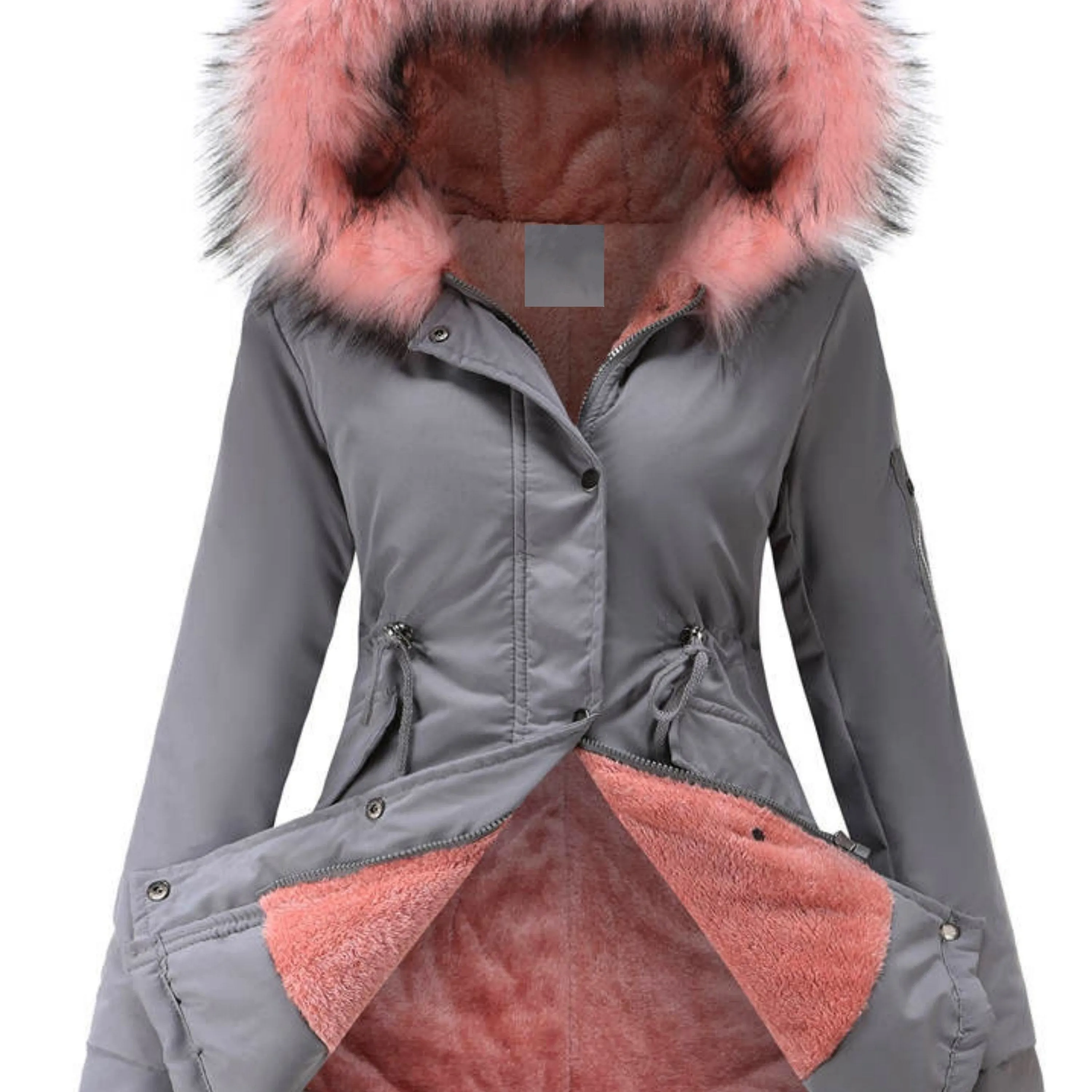 Olive Green Fleece-Lined Parka, Zip-Up Winter Coat