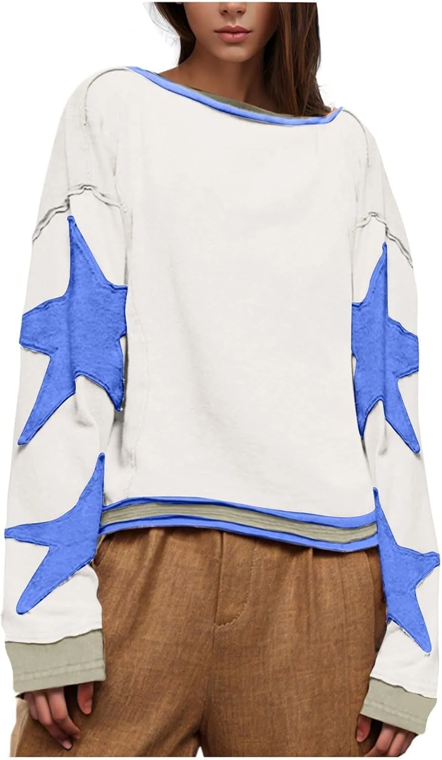 Oversized Sweatshirt for Women Lightweight Long Sleeve Crewneck Hoodies Star Tee Shirts 2024 Fall Pullover Clothes