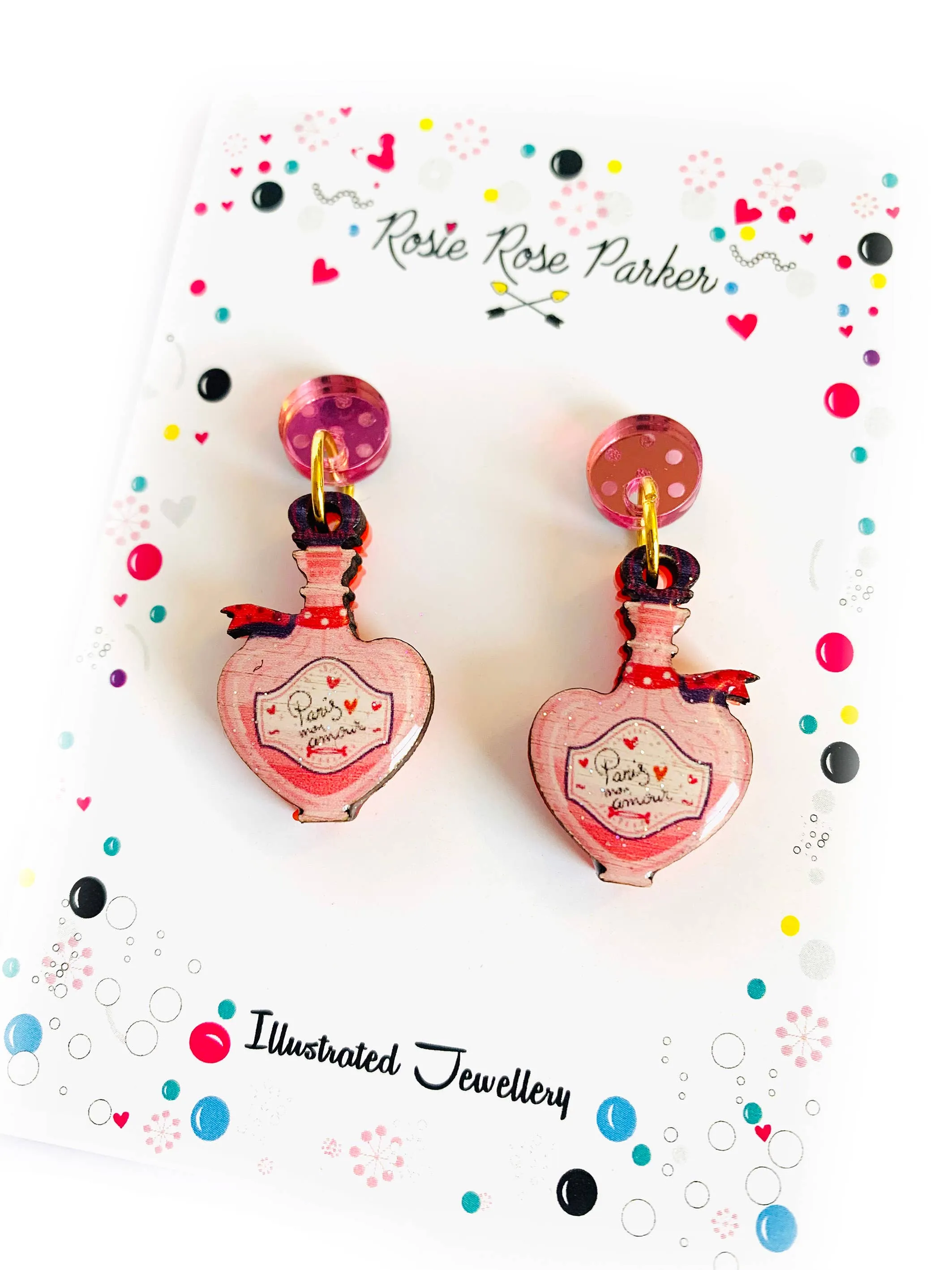 Paris Mon Amour Perfume Bottle Statement Earrings