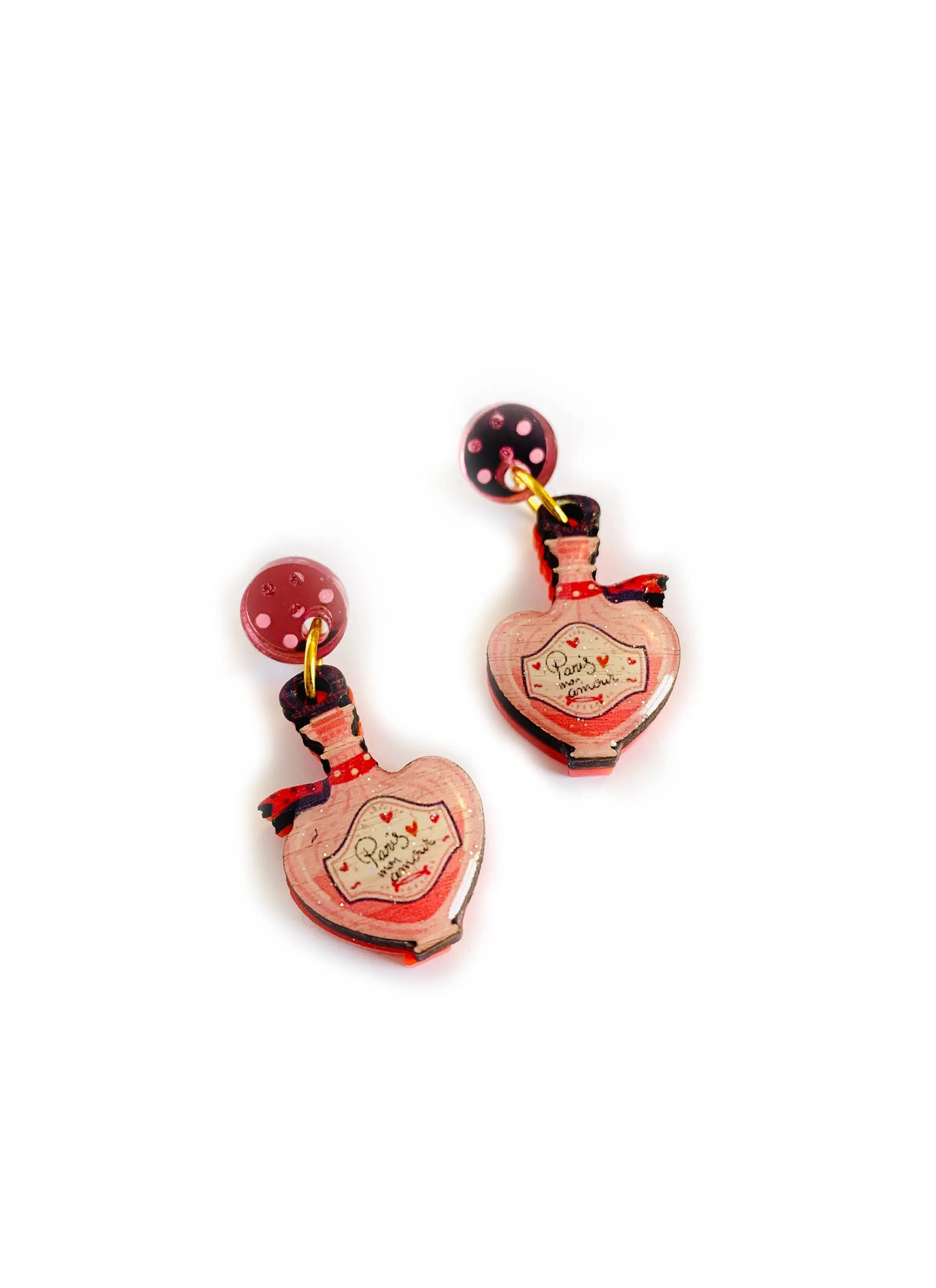 Paris Mon Amour Perfume Bottle Statement Earrings