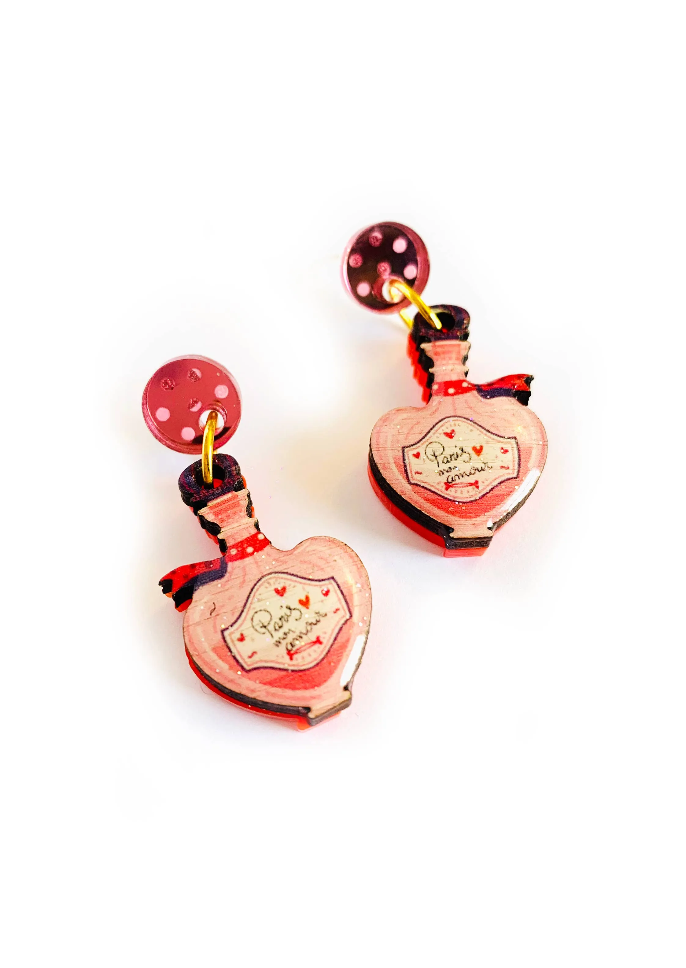 Paris Mon Amour Perfume Bottle Statement Earrings