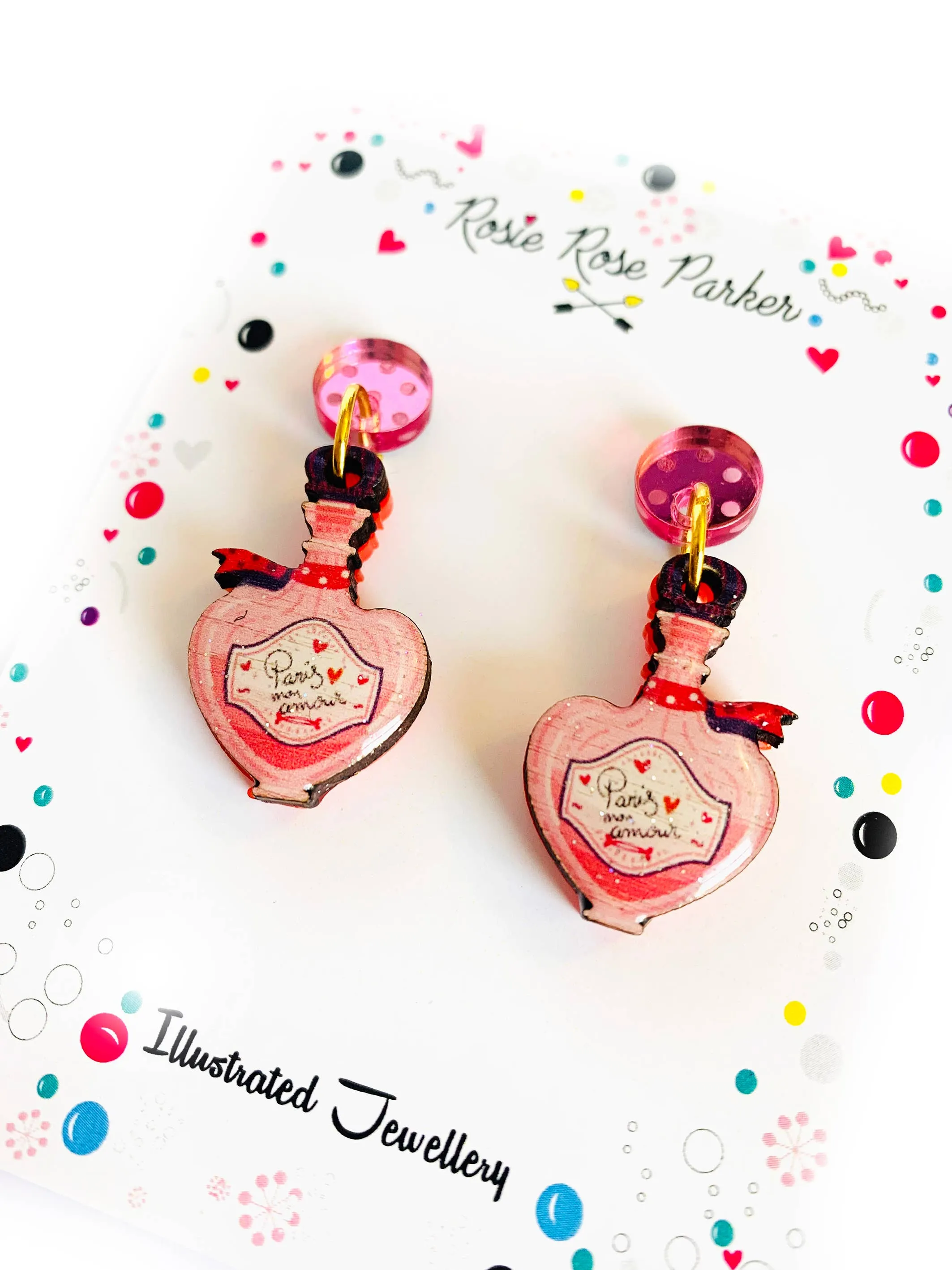 Paris Mon Amour Perfume Bottle Statement Earrings