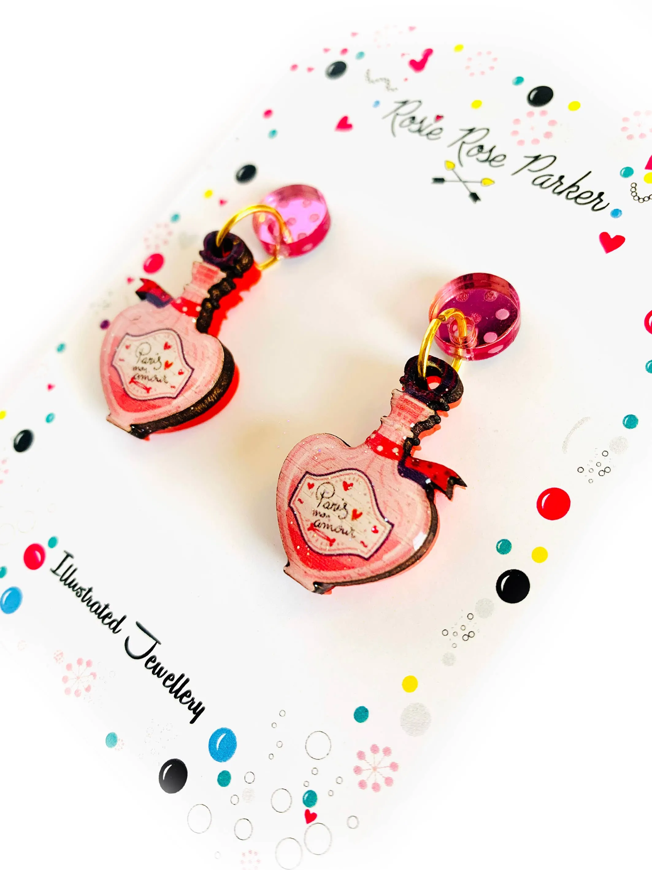 Paris Mon Amour Perfume Bottle Statement Earrings