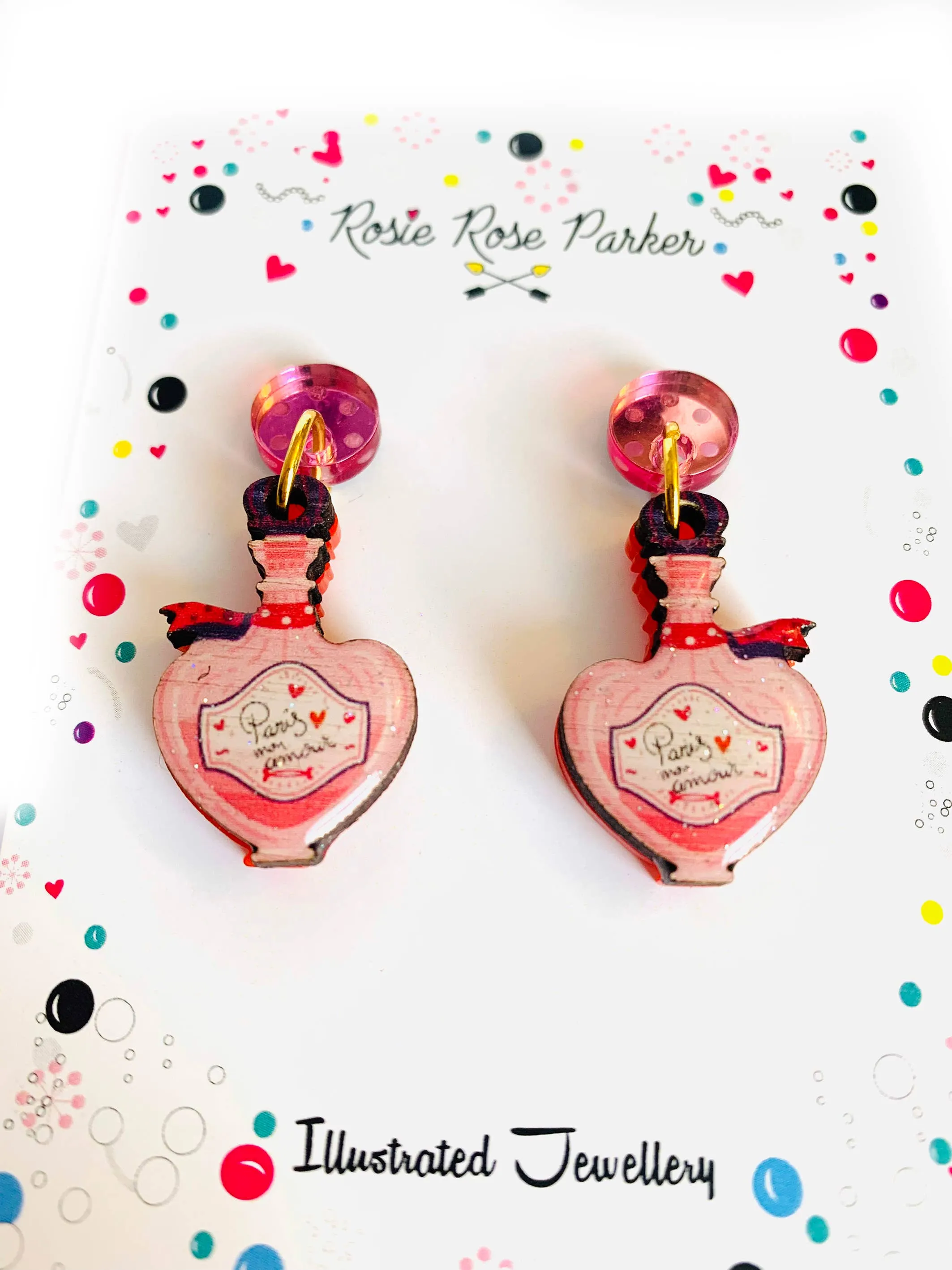 Paris Mon Amour Perfume Bottle Statement Earrings