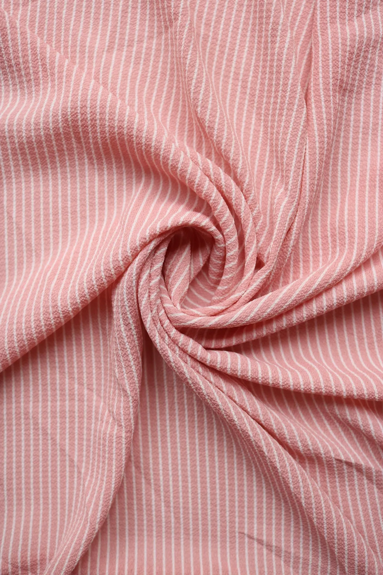 Peachy Pink & Ivory Vertical Stripe Ghost Crepe