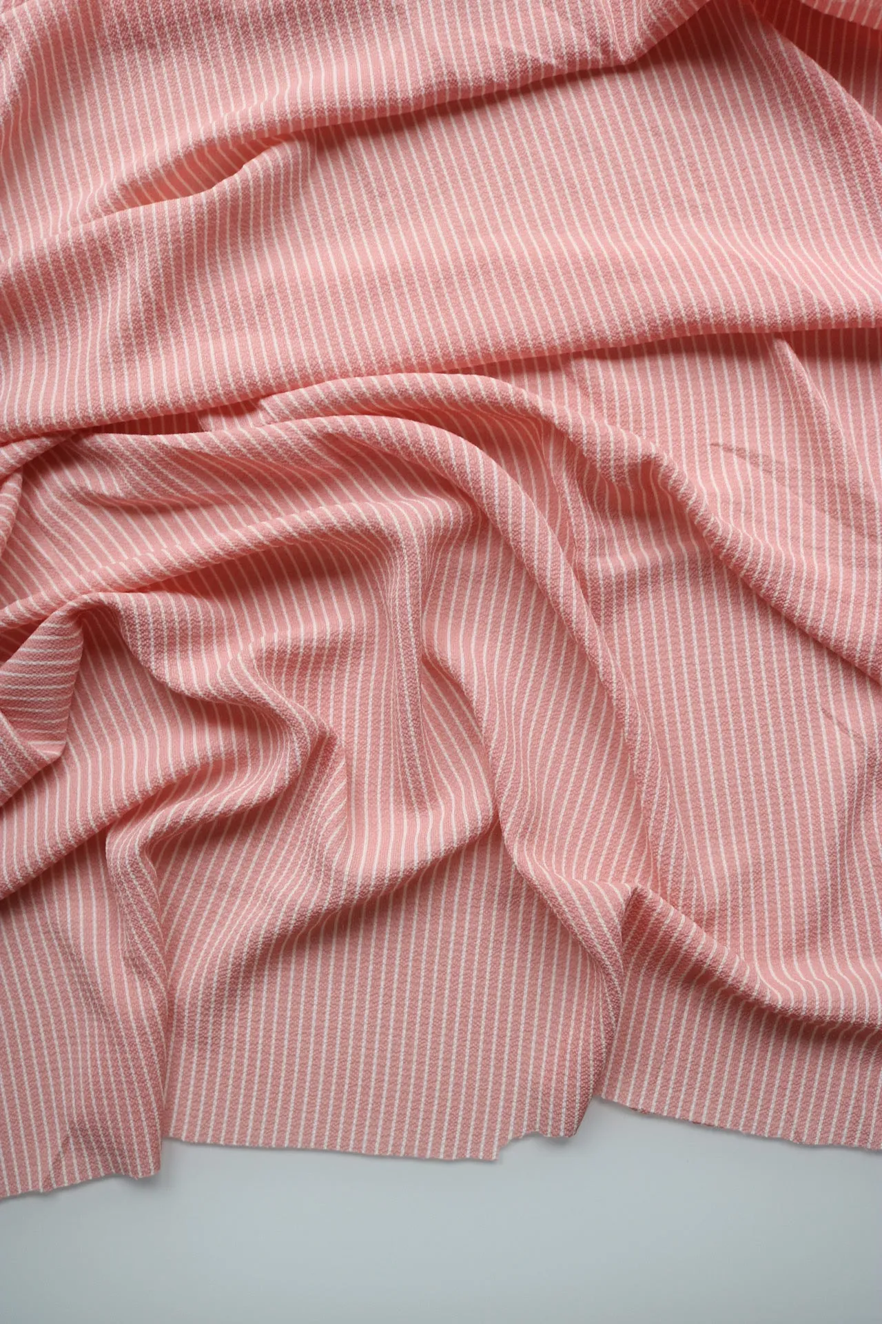Peachy Pink & Ivory Vertical Stripe Ghost Crepe
