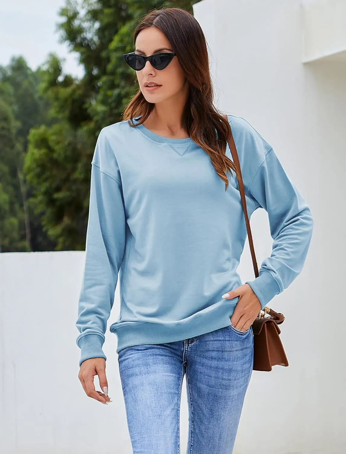 PGANDS Womens Crew Neck Solid/Color Block Sweatshirts Long Sleeve Casual Lightweight Pullover Tops