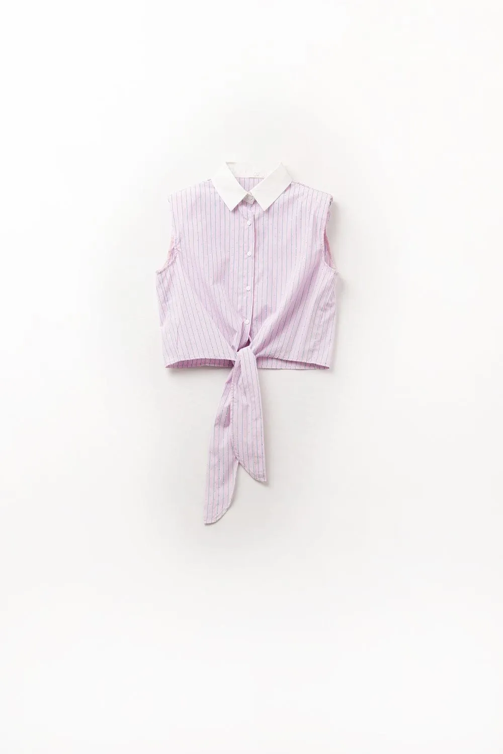 Pink Sleeveless Crop Top With Front Knot