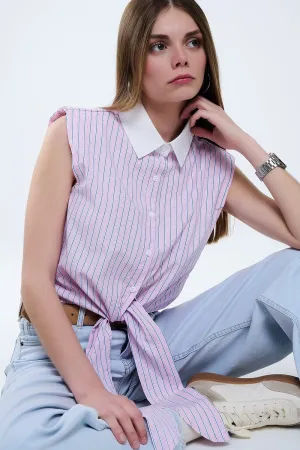 Pink Sleeveless Crop Top With Front Knot