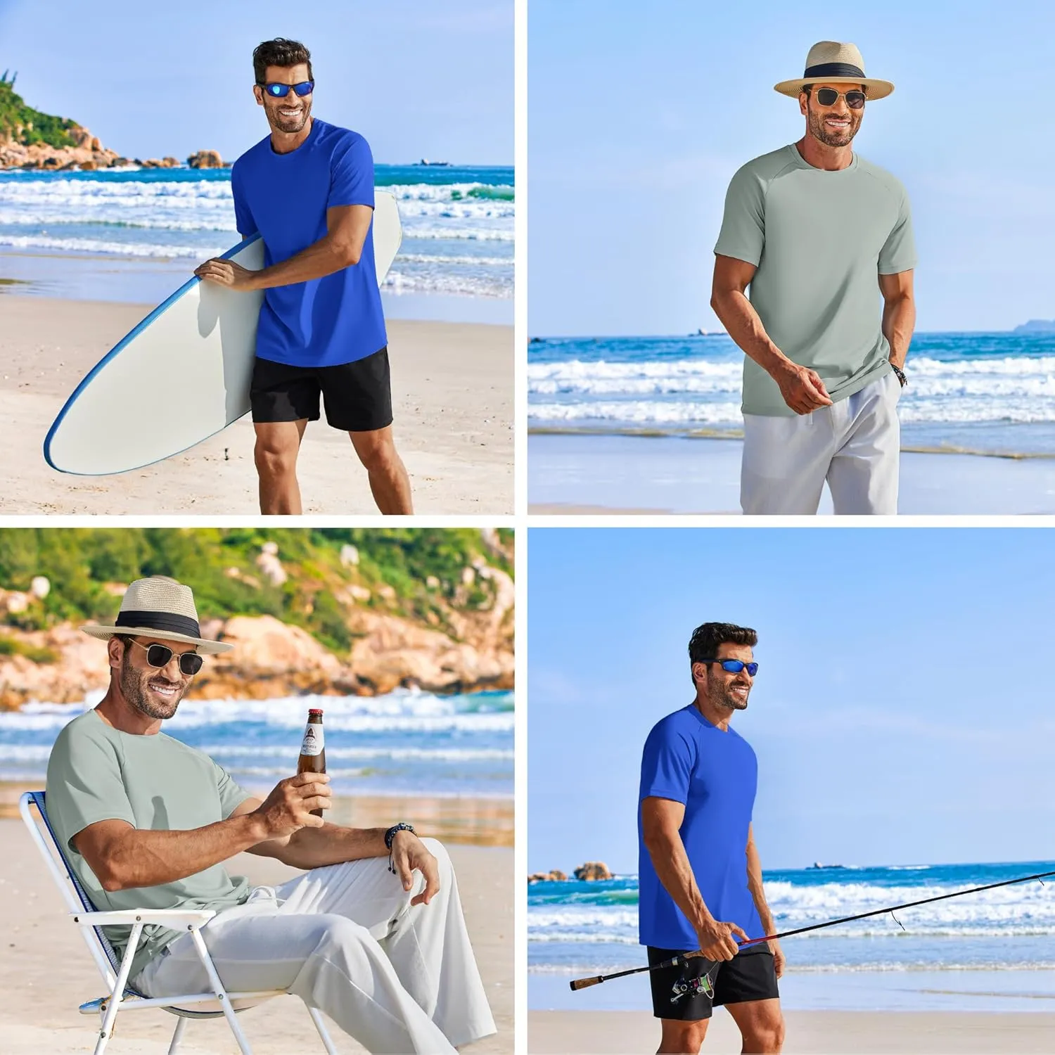 PINSPARK 5 Pack Gym Workout Shirts for Men Short Sleeve Moisture Wicking Athletic Tshirts Multipack Plain Crewneck Tees Shirt