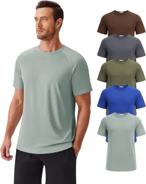 PINSPARK 5 Pack Gym Workout Shirts for Men Short Sleeve Moisture Wicking Athletic Tshirts Multipack Plain Crewneck Tees Shirt