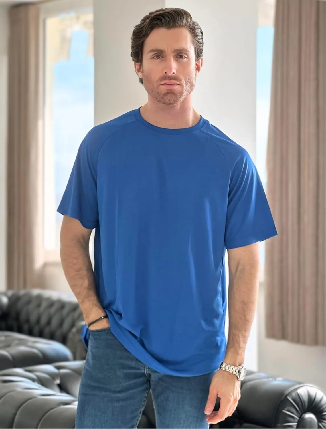 PINSPARK 5 Pack Gym Workout Shirts for Men Short Sleeve Moisture Wicking Athletic Tshirts Multipack Plain Crewneck Tees Shirt